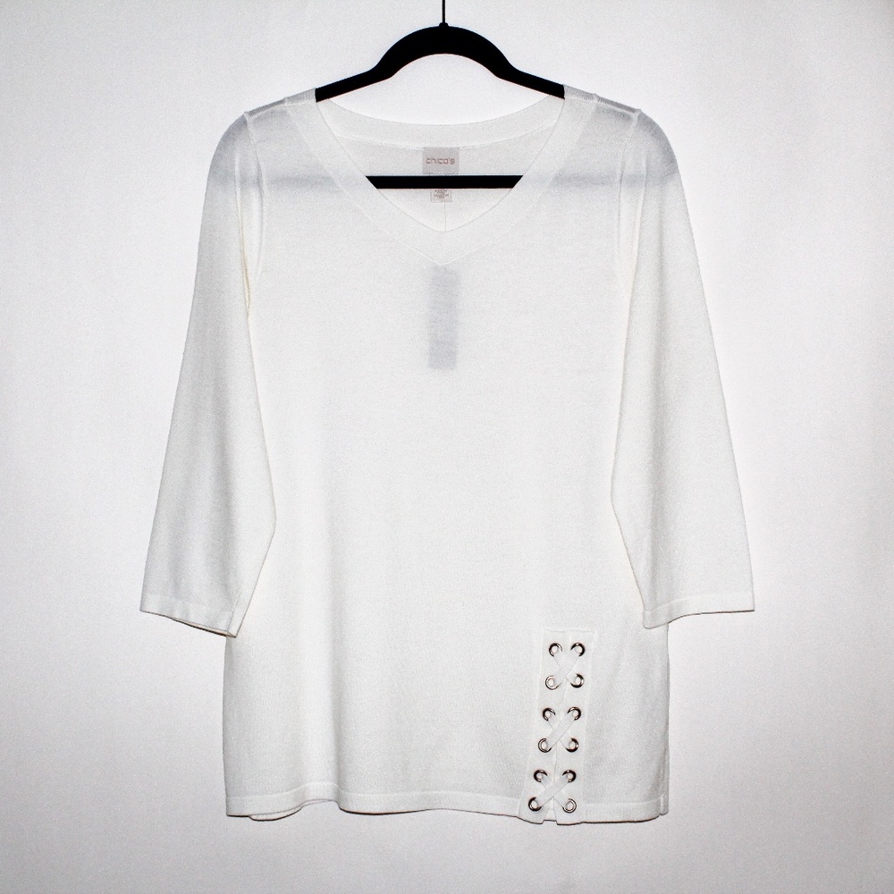 Chico's Lace Up Detail 3/4 Sleeve Pullover Sweater